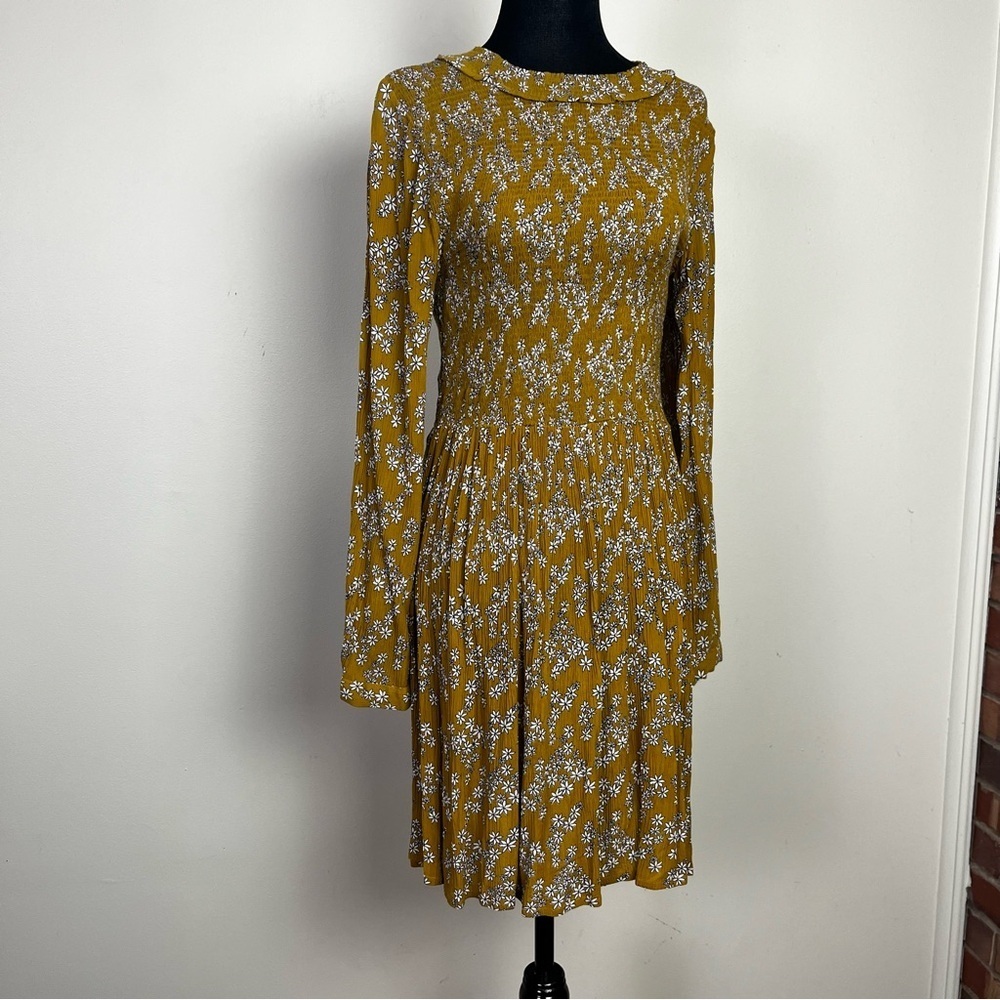 Bohme yellow Molly smocked dress mustard yellow floral size medium